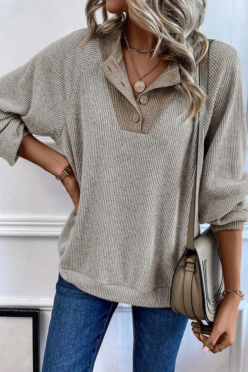 Jet Stream Colour Contrast Ribbed Loose Fit Long Sleeve Top