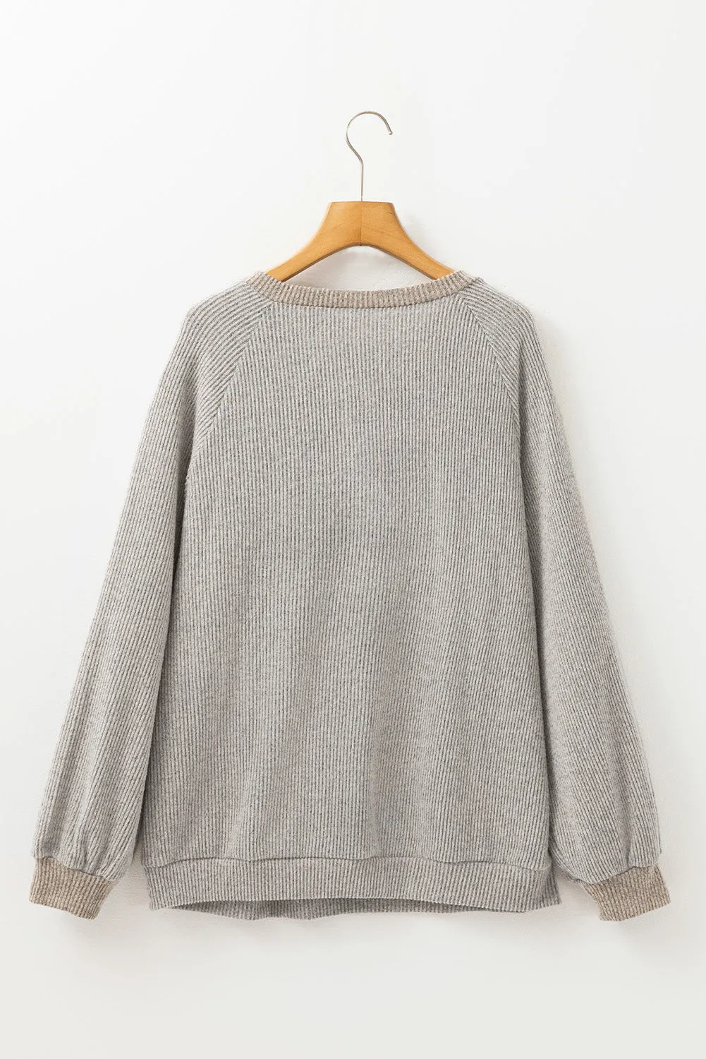 Jet Stream Colour Contrast Ribbed Loose Fit Long Sleeve Top