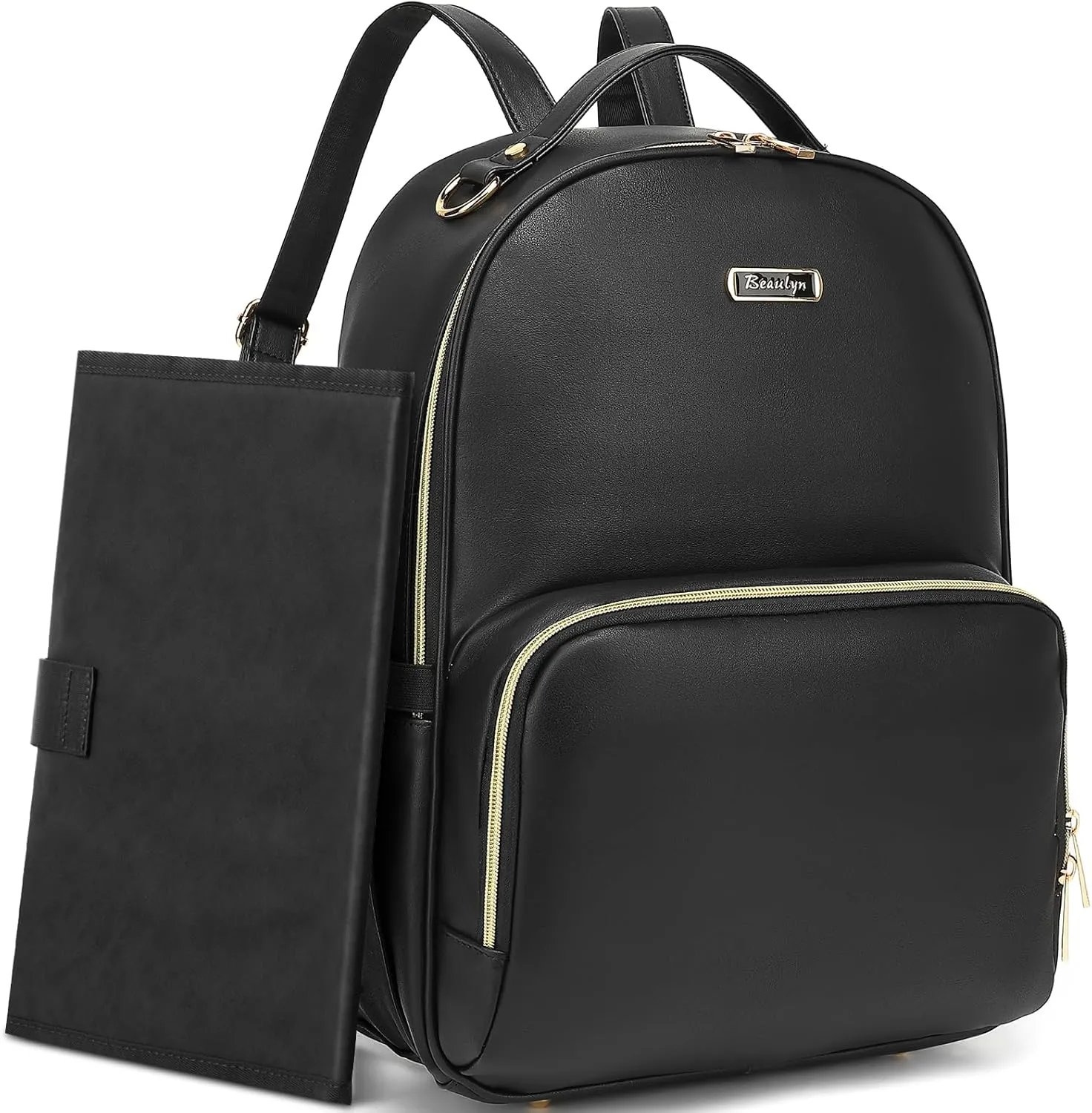 Leather Diaper Bag Backpack - Large Capacity Baby Essentials Travel Baby Bag with Changing Pad, Multi function Waterproof Baby Bag with Adjustable Shoulder Strap & Stroller Straps