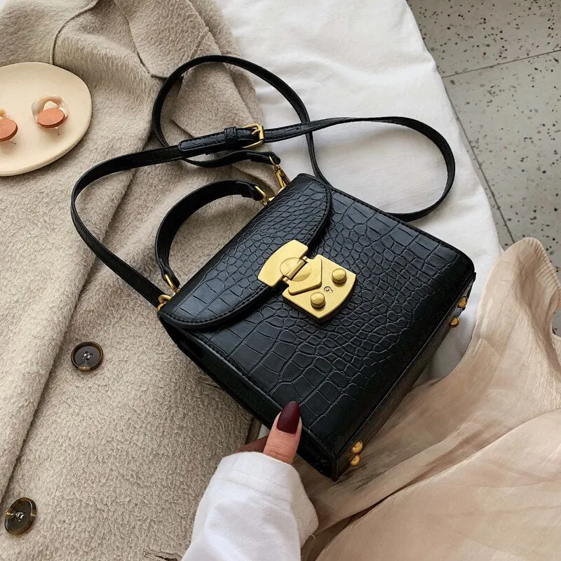 Mini Stone Pattern PU Leather Crossbody Bags For Women 2019 Lock Designer Shoulder Messenger Bag Female Travel Handbags