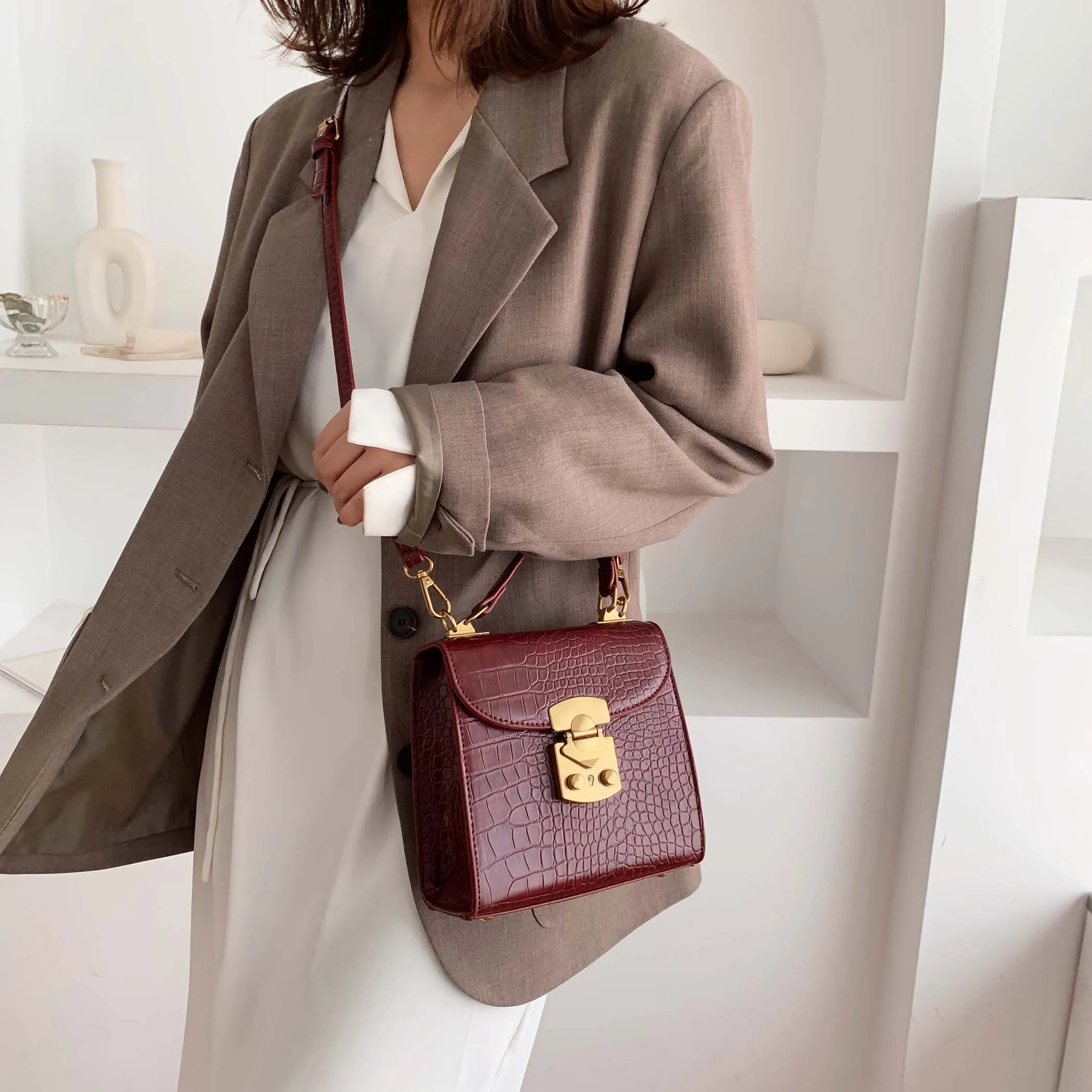 Mini Stone Pattern PU Leather Crossbody Bags For Women 2019 Lock Designer Shoulder Messenger Bag Female Travel Handbags