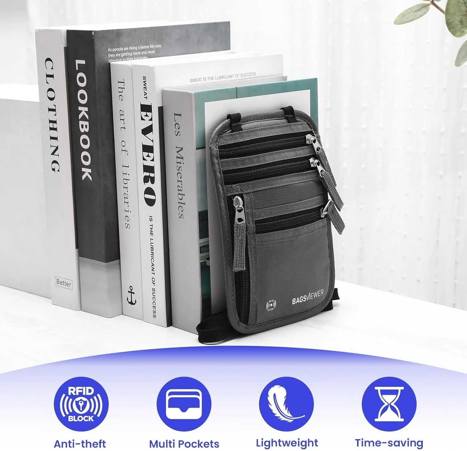 Neck Wallet, RFID Blocking Passport Holder for Travel, Waterproof and Slim Pouch with Adjustable Neck Strap for Men, Women to Secure Cash and Credit Cards, 8" × 8.5"