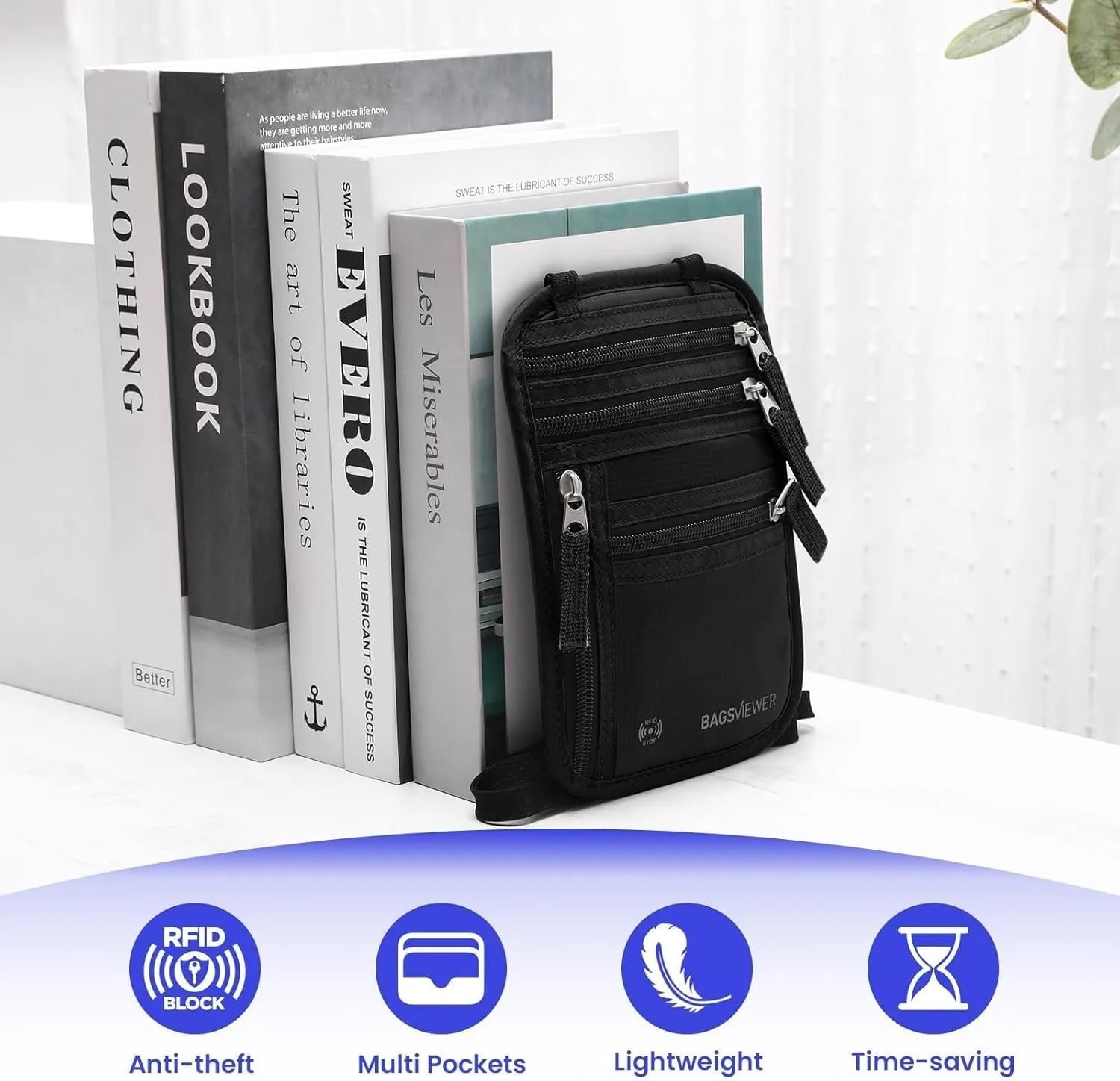 Neck Wallet, RFID Blocking Passport Holder for Travel, Waterproof and Slim Pouch with Adjustable Neck Strap for Men, Women to Secure Cash and Credit Cards, 8" × 8.5"