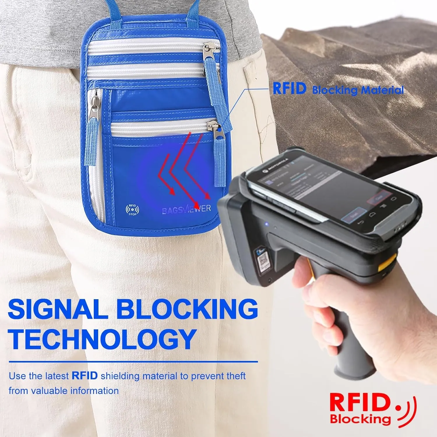 Neck Wallet, RFID Blocking Passport Holder for Travel, Waterproof and Slim Pouch with Adjustable Neck Strap for Men, Women to Secure Cash and Credit Cards, 8" × 8.5"