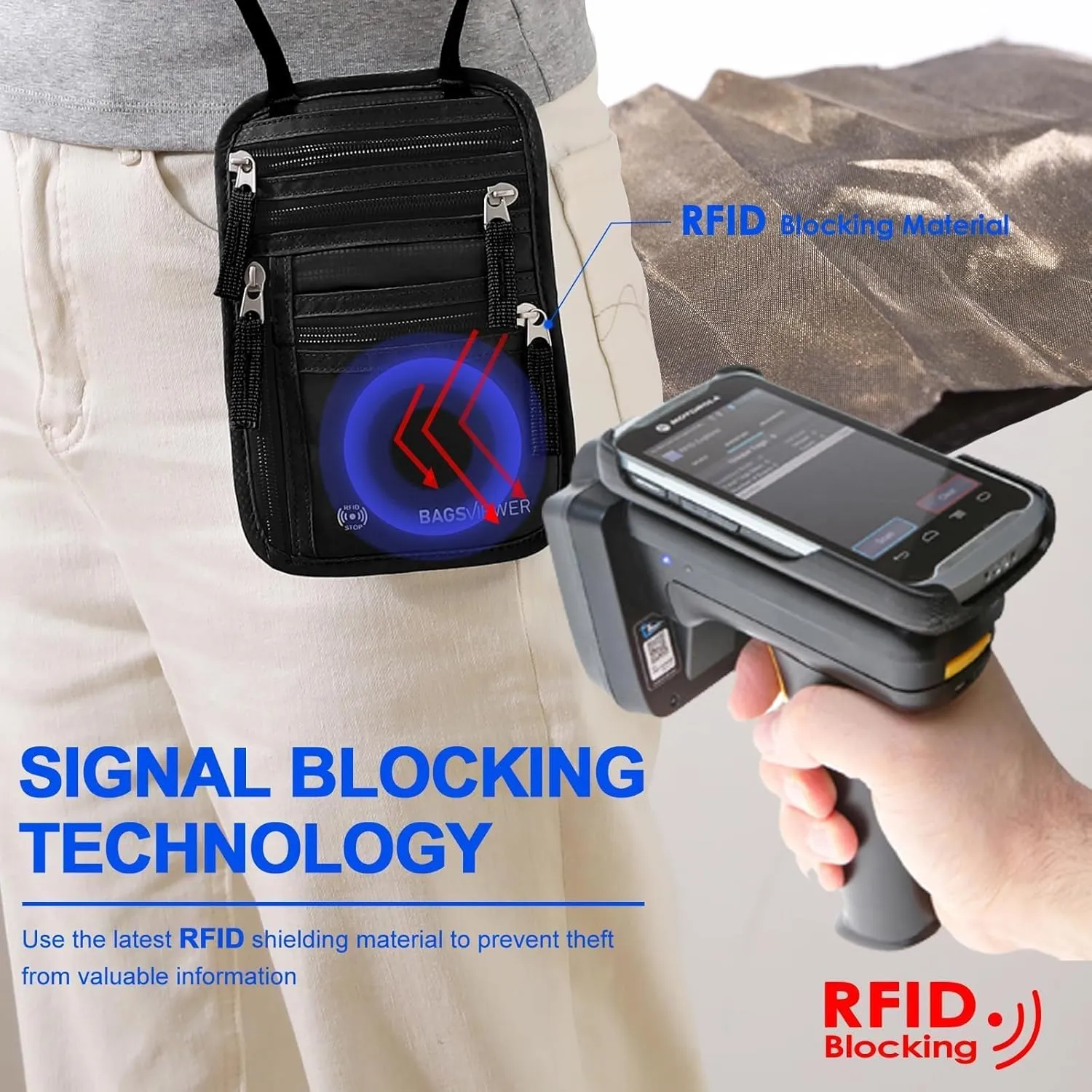 Neck Wallet, RFID Blocking Passport Holder for Travel, Waterproof and Slim Pouch with Adjustable Neck Strap for Men, Women to Secure Cash and Credit Cards, 8" × 8.5"