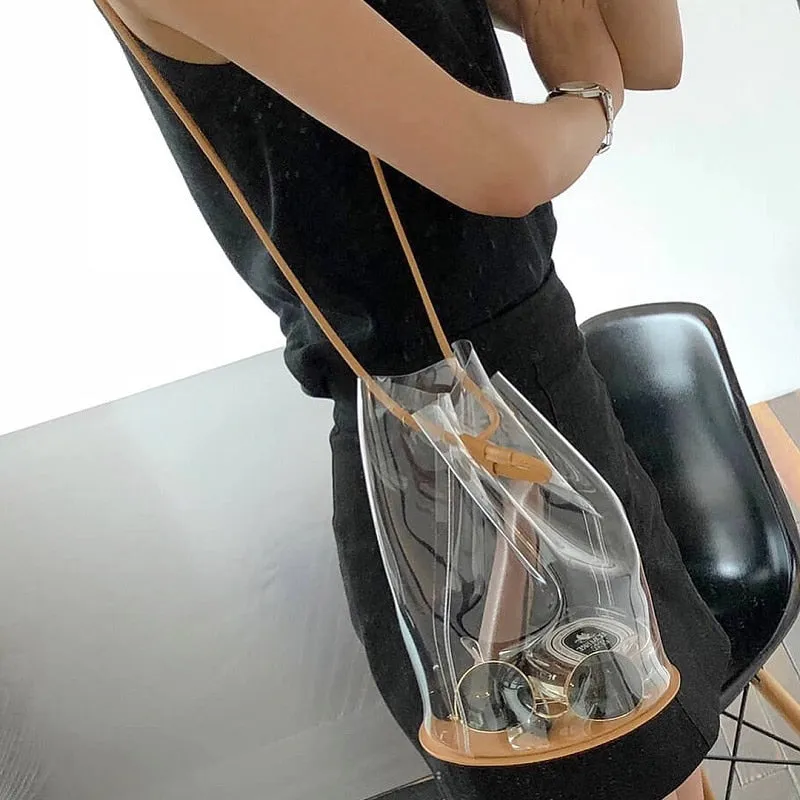 Summer Transparent PVC Bucket Bag for women Handbag  Korean style beach bag sac a main femme Shoulder Bags